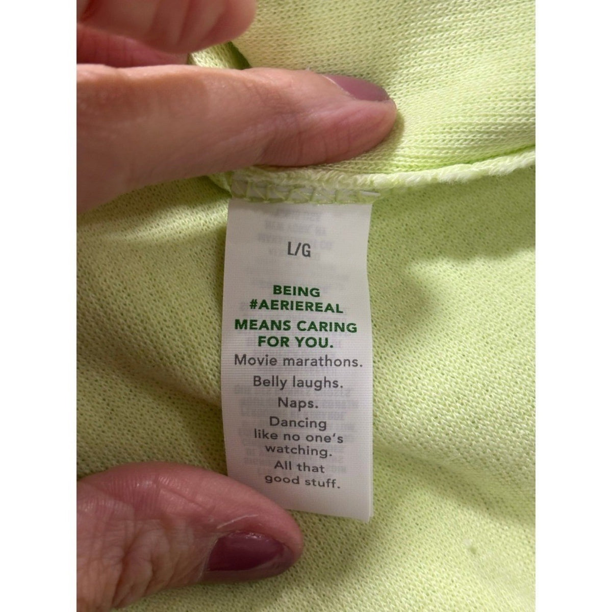 Aerie L Womens Neon Lime Green V-Neck Waffle Knit Pullover Athleisure Cozy