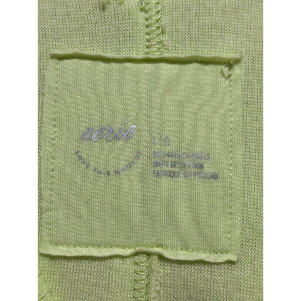 Aerie L Womens Neon Lime Green V-Neck Waffle Knit Pullover Athleisure Cozy