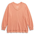 Aerie L Peach V-Neck Waffle Knit Oversized Pullover Womens Casual Cozy Sweater