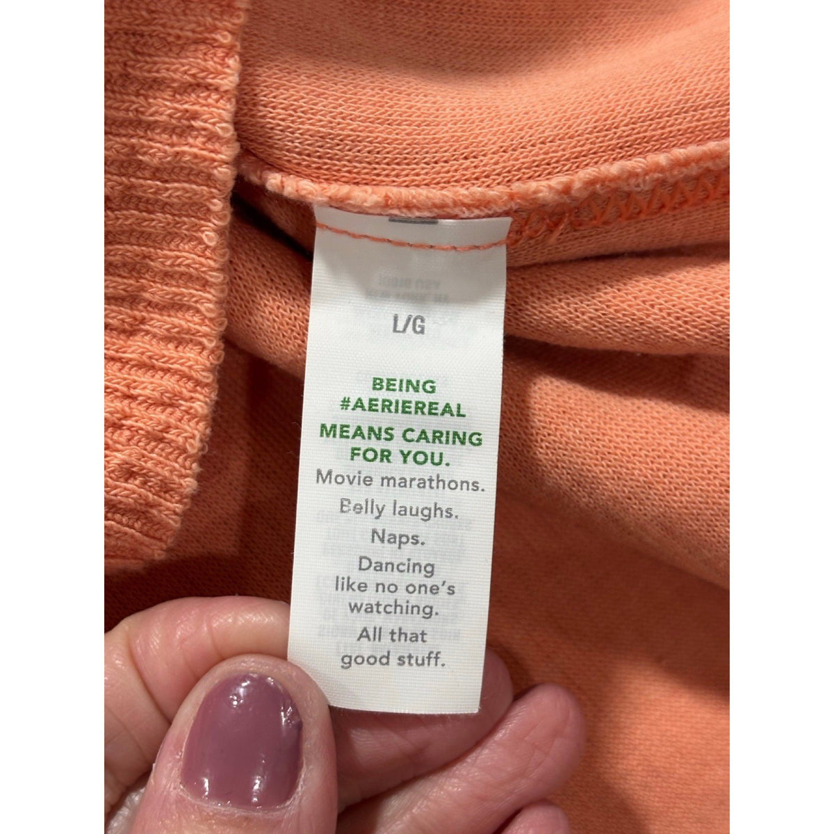 Aerie L Peach V-Neck Waffle Knit Oversized Pullover Womens Casual Cozy Sweater