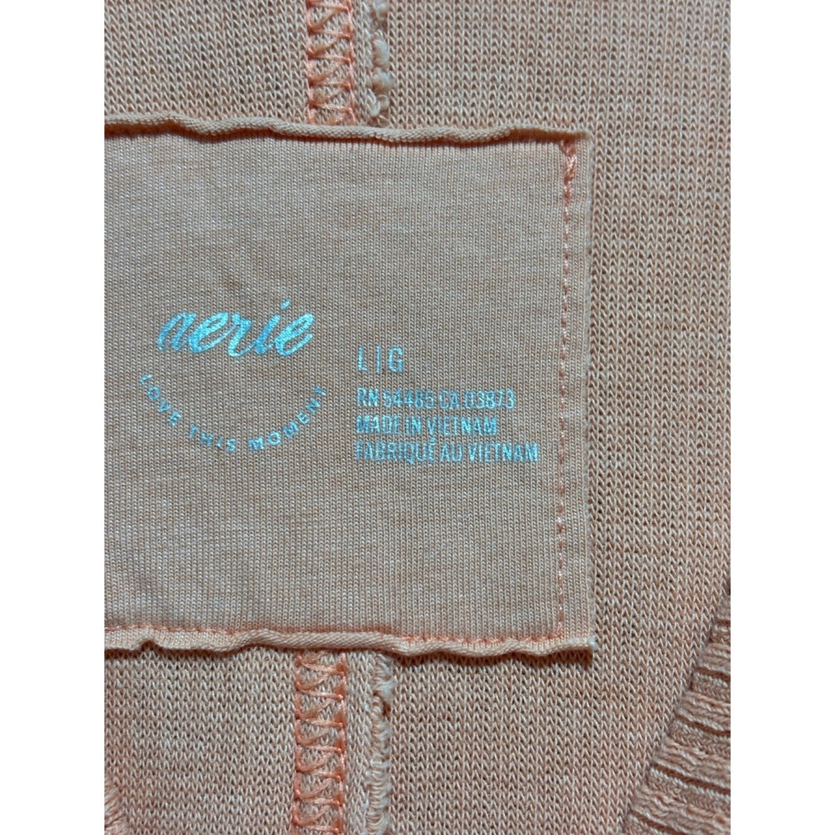 Aerie L Peach V-Neck Waffle Knit Oversized Pullover Womens Casual Cozy Sweater