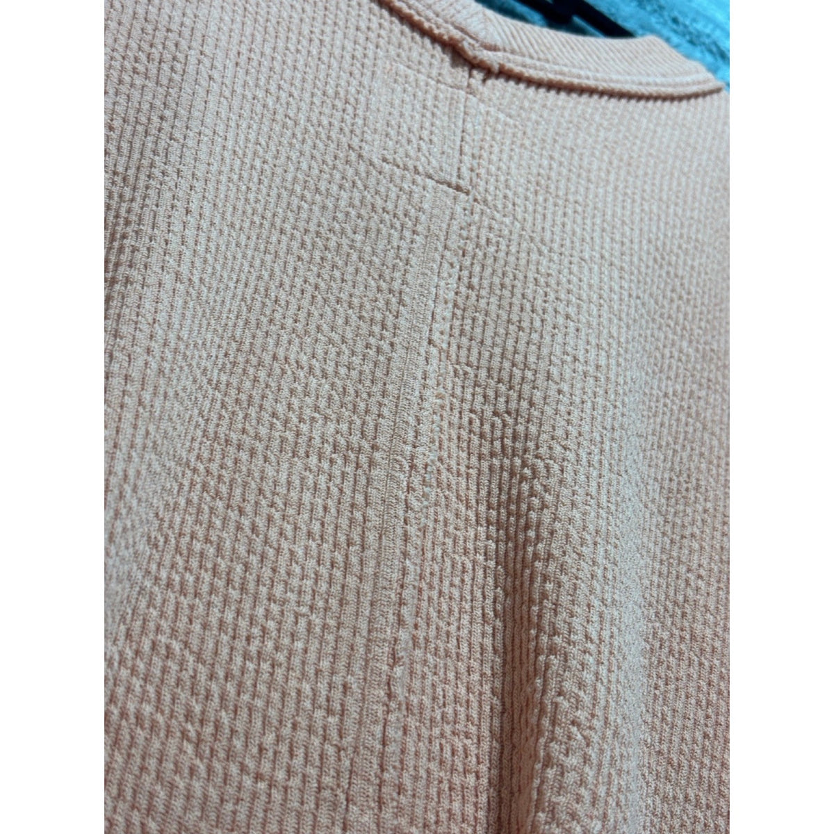 Aerie L Peach V-Neck Waffle Knit Oversized Pullover Womens Casual Cozy Sweater
