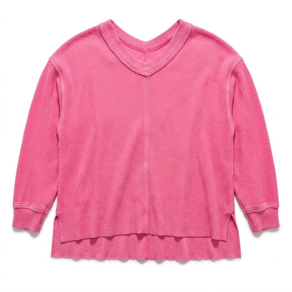 Aerie L Pink Waffle Knit Pullover Sweatshirt Womens Athleisure Casual Cozy