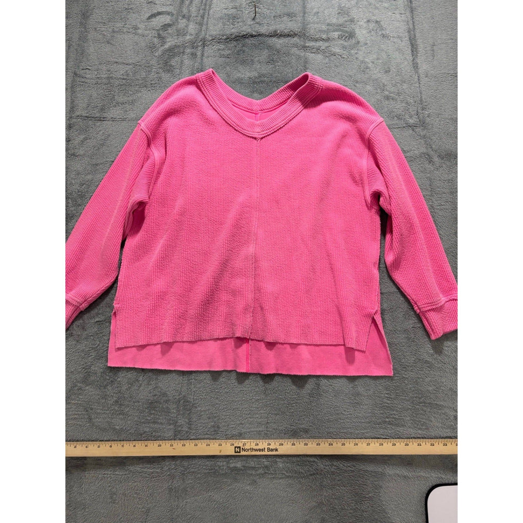 Aerie L Pink Waffle Knit Pullover Sweatshirt Womens Athleisure Casual Cozy
