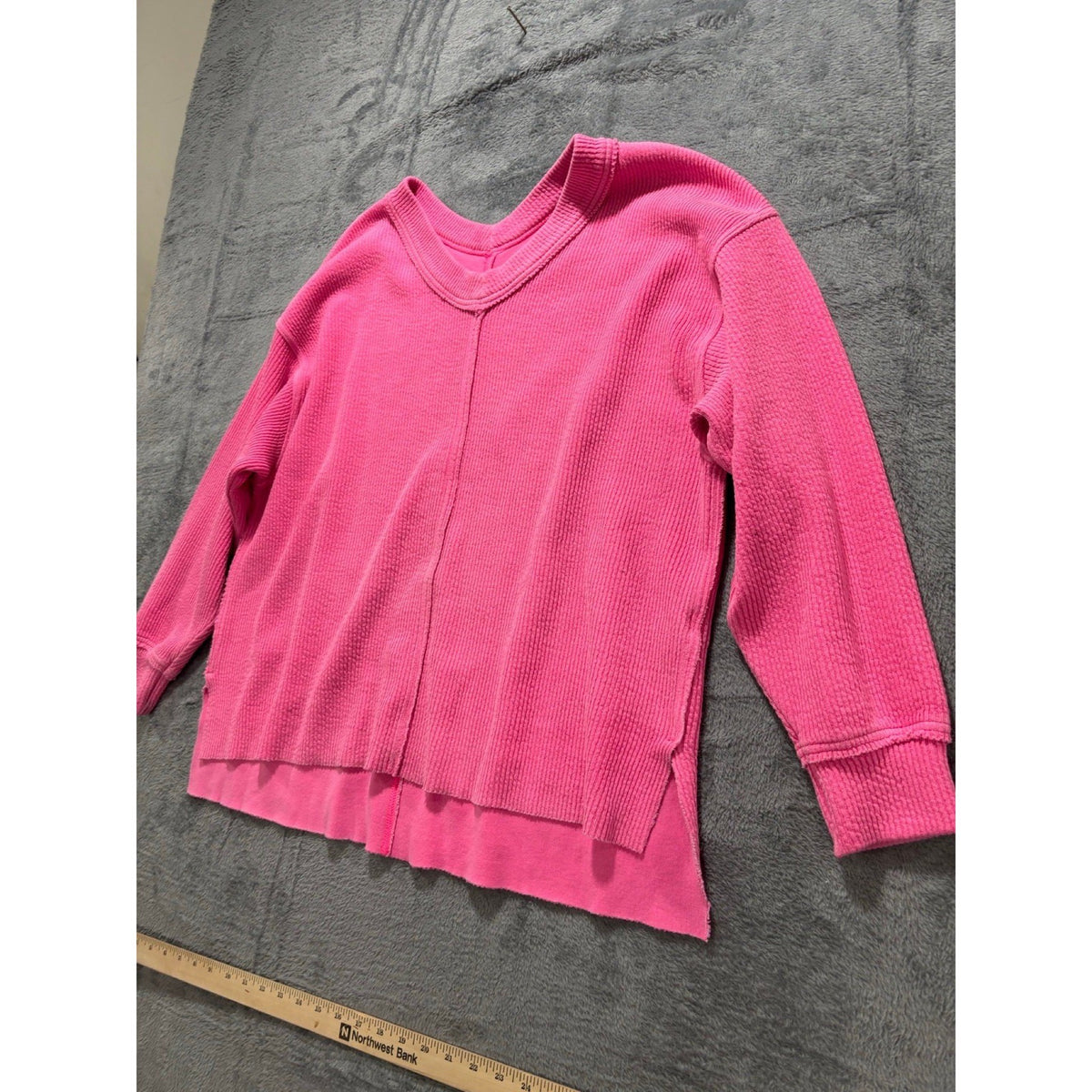 Aerie L Pink Waffle Knit Pullover Sweatshirt Womens Athleisure Casual Cozy