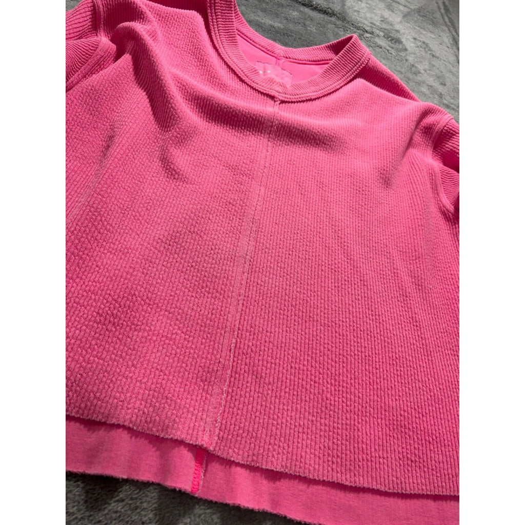 Aerie L Pink Waffle Knit Pullover Sweatshirt Womens Athleisure Casual Cozy