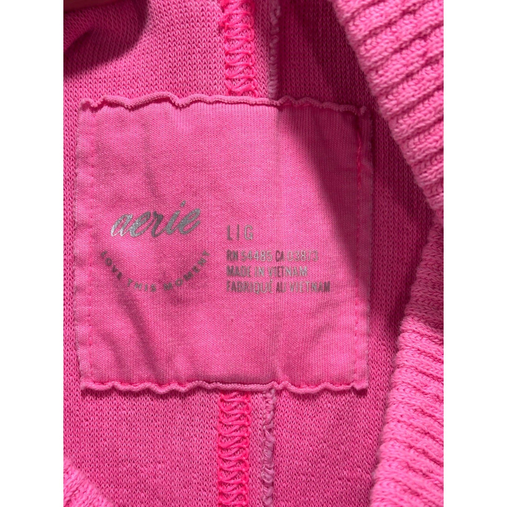 Aerie L Pink Waffle Knit Pullover Sweatshirt Womens Athleisure Casual Cozy