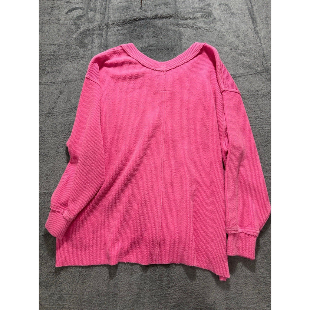 Aerie L Pink Waffle Knit Pullover Sweatshirt Womens Athleisure Casual Cozy