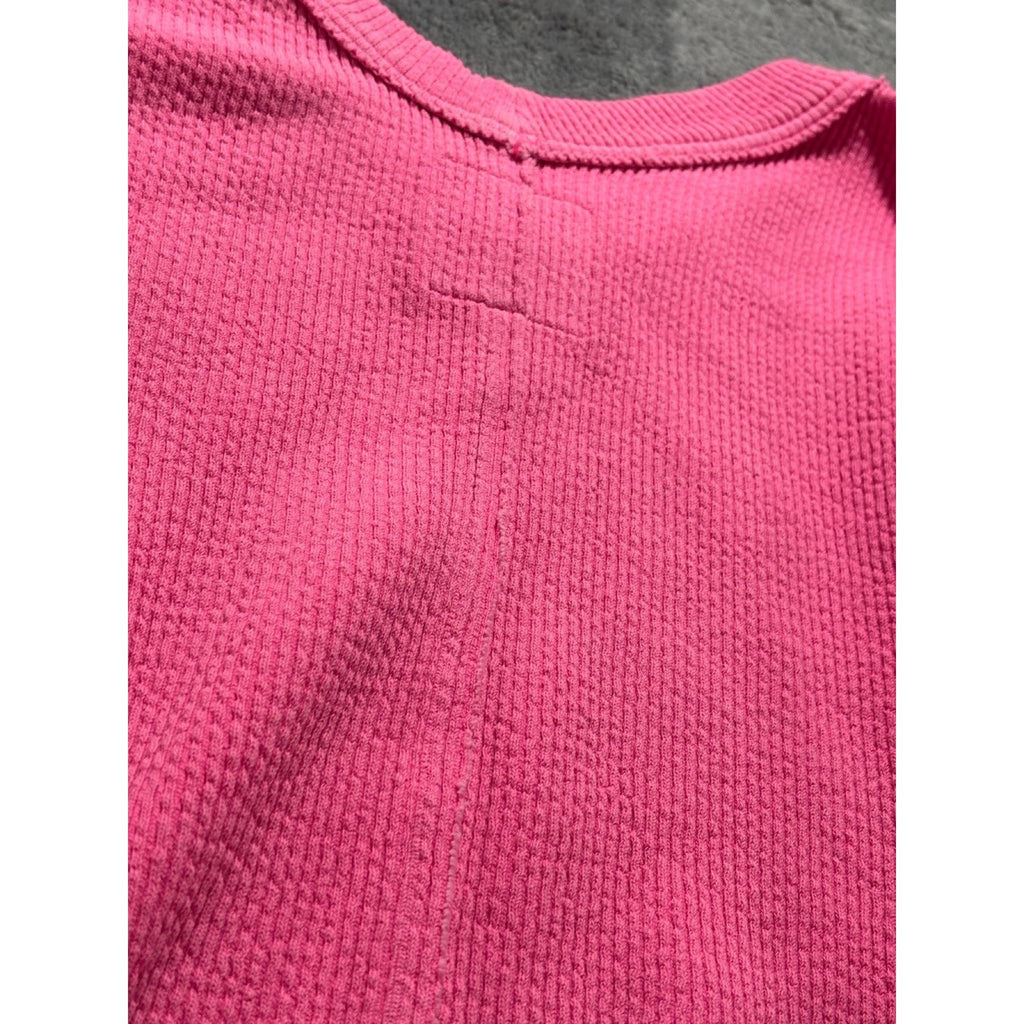 Aerie L Pink Waffle Knit Pullover Sweatshirt Womens Athleisure Casual Cozy