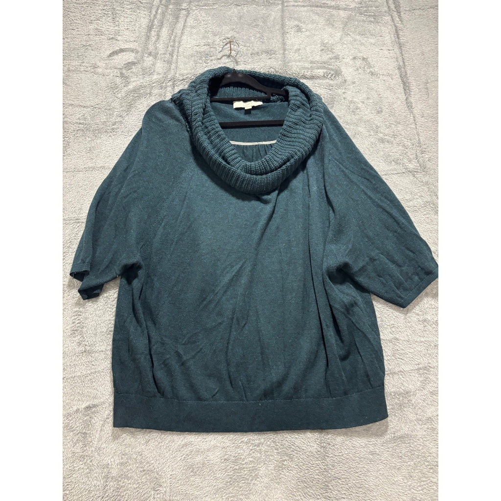 LOFT XL Dark Teal Cowl Neck Short Sleeve Sweater Womens Casual Cozy Boho