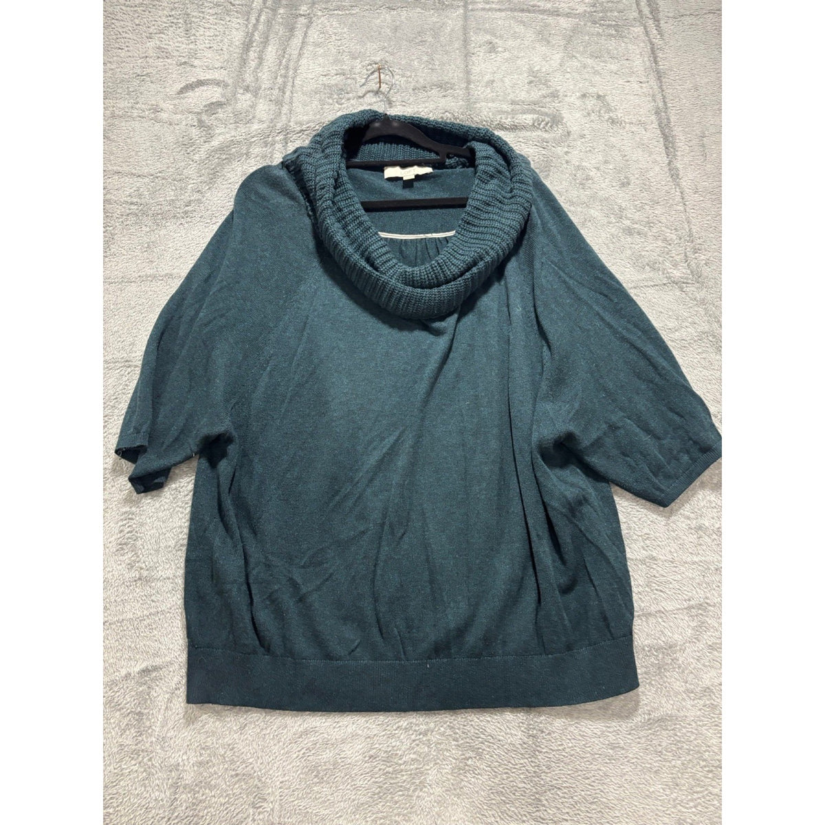LOFT XL Dark Teal Cowl Neck Short Sleeve Sweater Womens Casual Cozy Boho