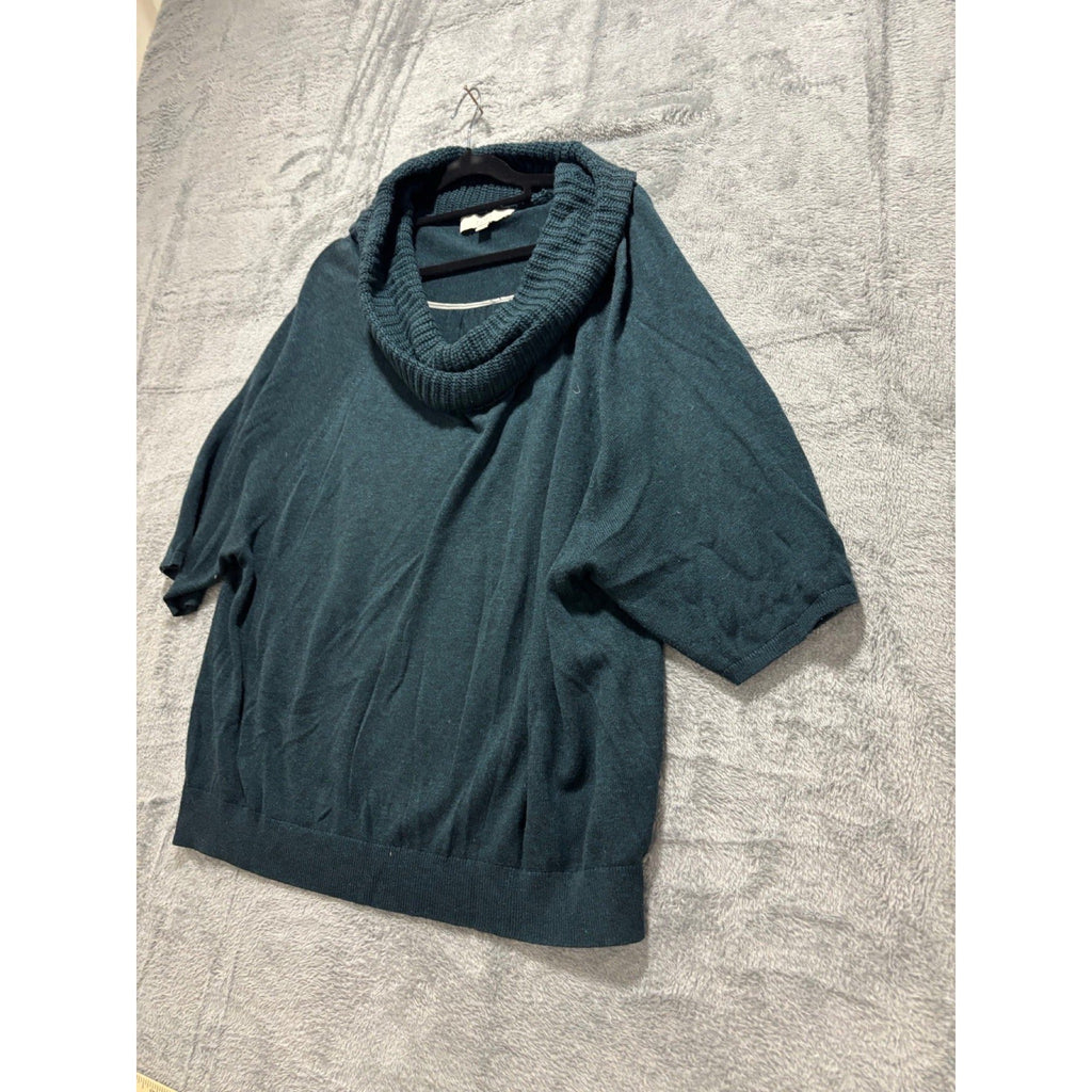 LOFT XL Dark Teal Cowl Neck Short Sleeve Sweater Womens Casual Cozy Boho
