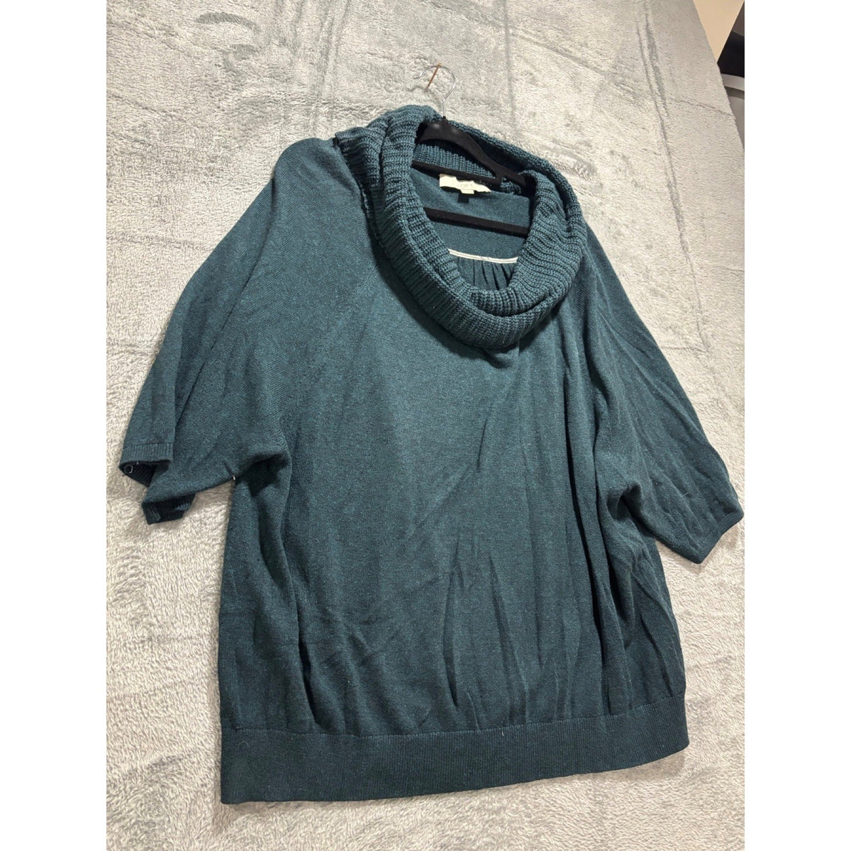 LOFT XL Dark Teal Cowl Neck Short Sleeve Sweater Womens Casual Cozy Boho