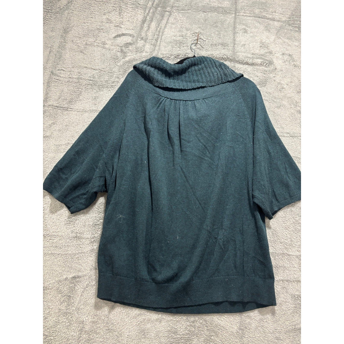LOFT XL Dark Teal Cowl Neck Short Sleeve Sweater Womens Casual Cozy Boho