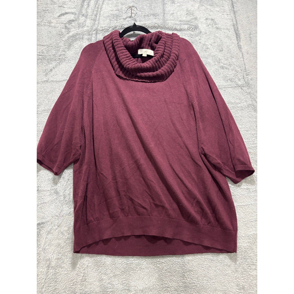 LOFT XL Burgundy Cowl Neck Poncho Sweater Womens Boho Cozy Short Sleeve