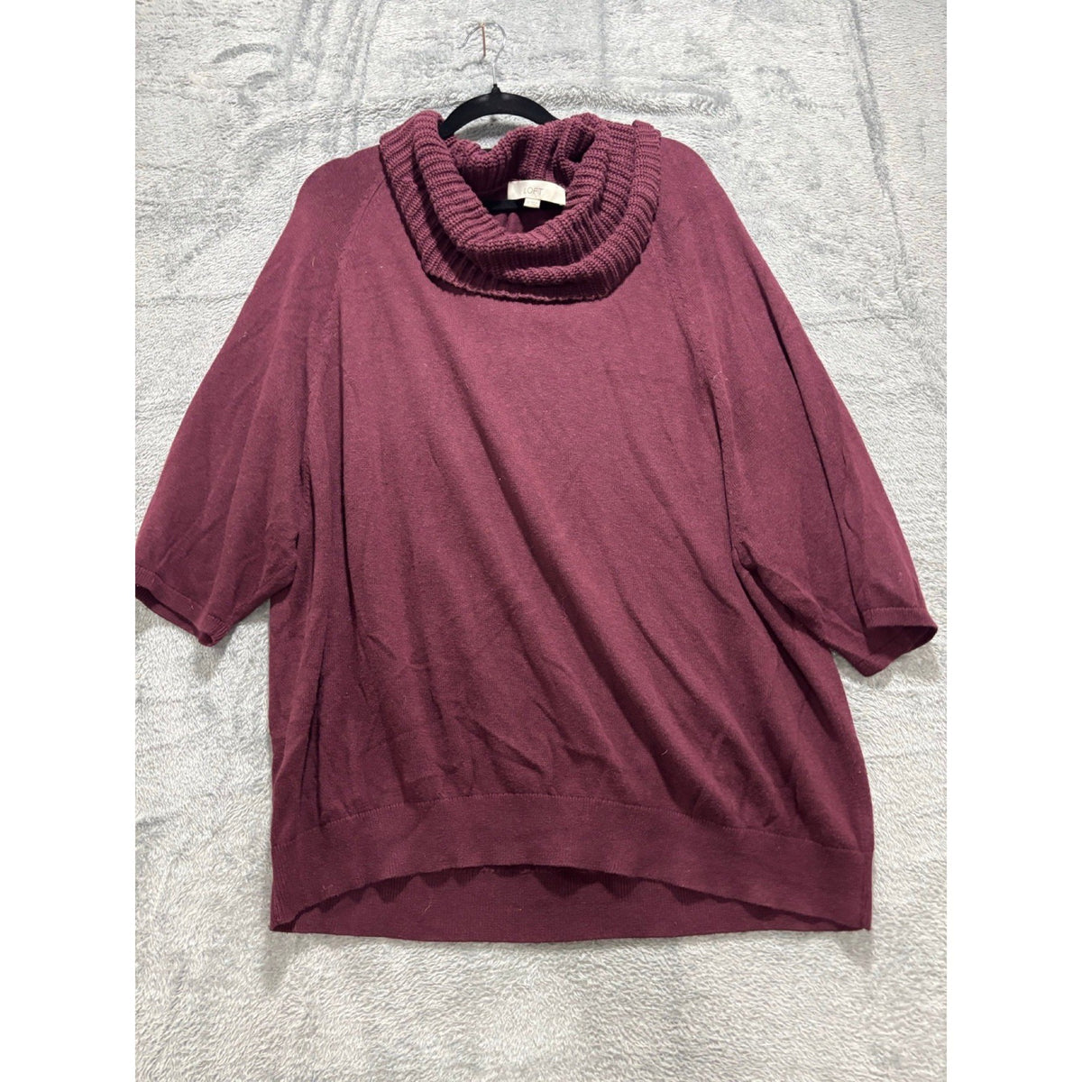 LOFT XL Burgundy Cowl Neck Poncho Sweater Womens Boho Cozy Short Sleeve