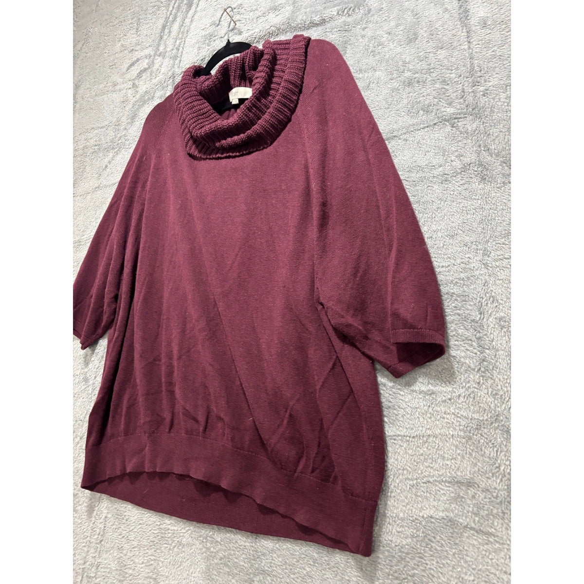 LOFT XL Burgundy Cowl Neck Poncho Sweater Womens Boho Cozy Short Sleeve