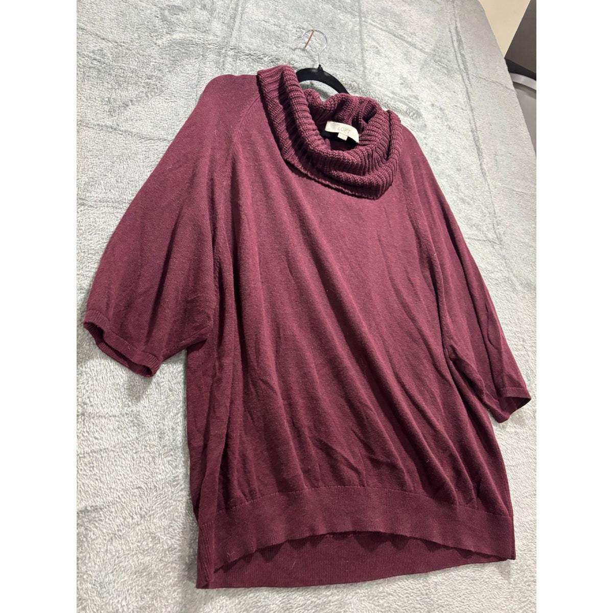 LOFT XL Burgundy Cowl Neck Poncho Sweater Womens Boho Cozy Short Sleeve