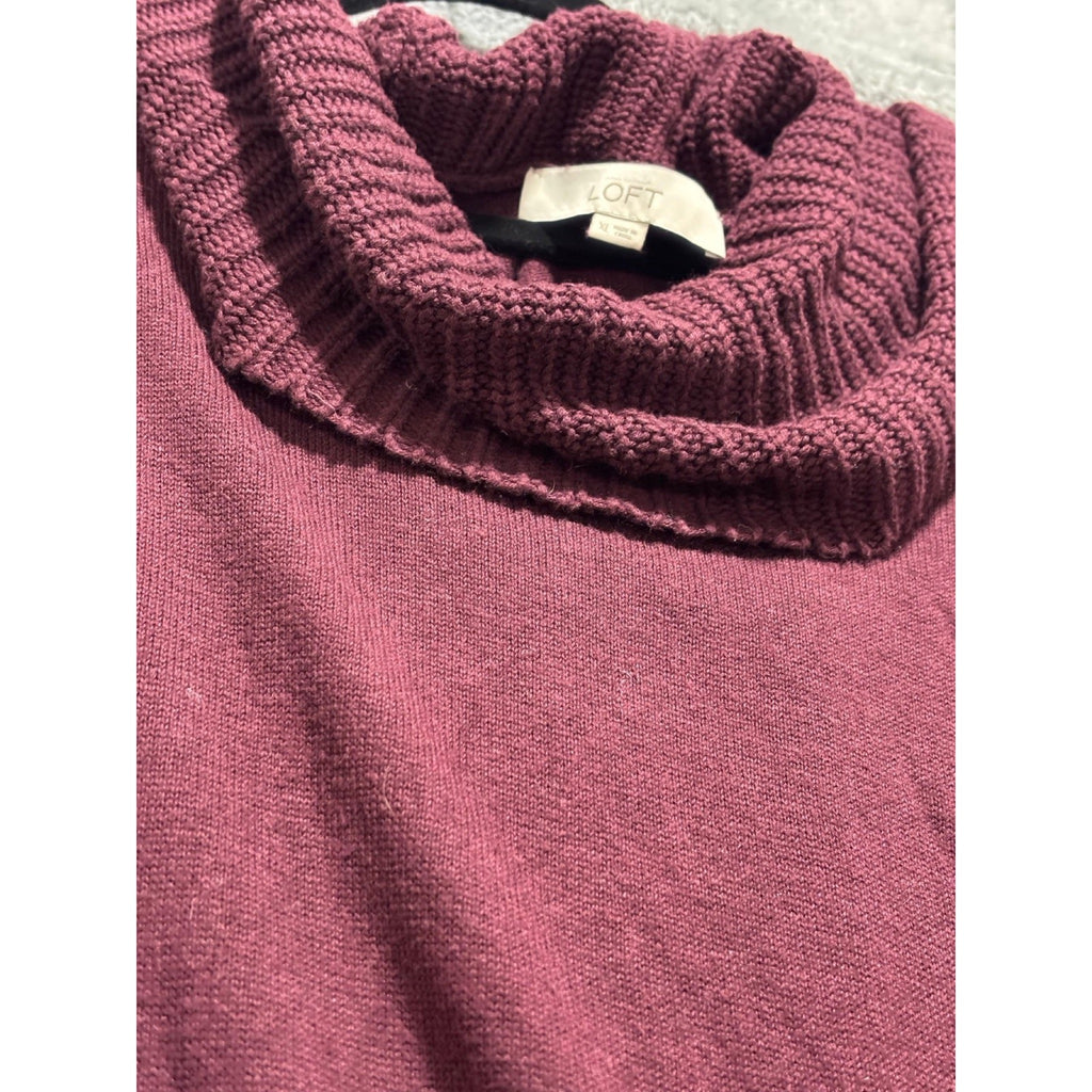 LOFT XL Burgundy Cowl Neck Poncho Sweater Womens Boho Cozy Short Sleeve