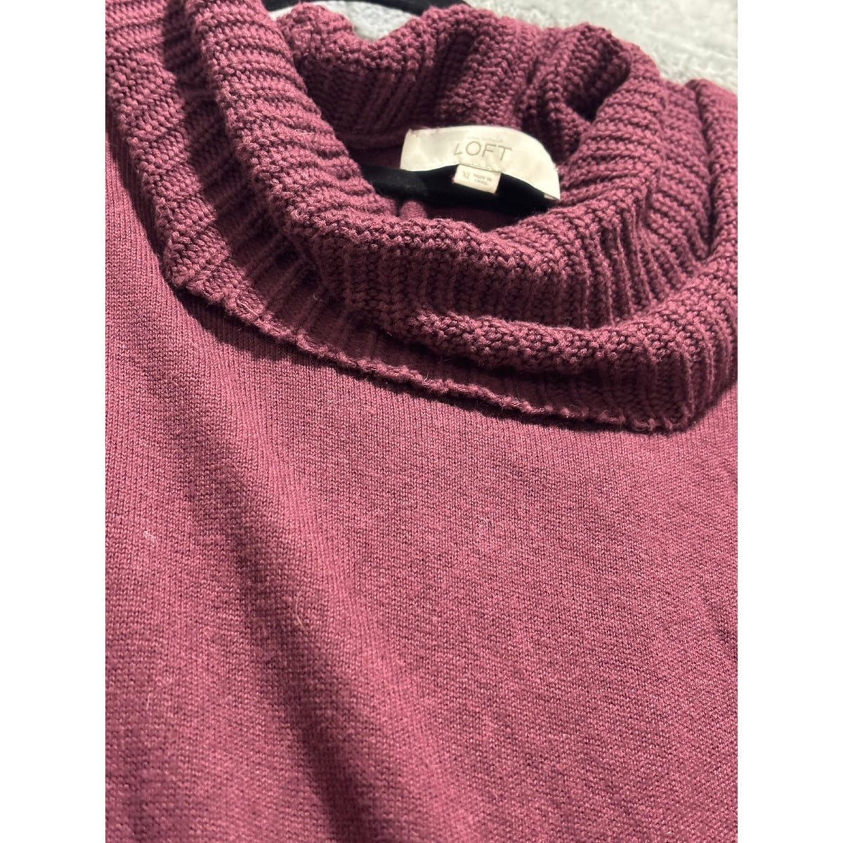 LOFT XL Burgundy Cowl Neck Poncho Sweater Womens Boho Cozy Short Sleeve