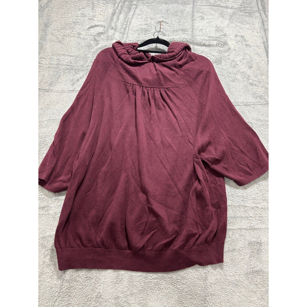 LOFT XL Burgundy Cowl Neck Poncho Sweater Womens Boho Cozy Short Sleeve