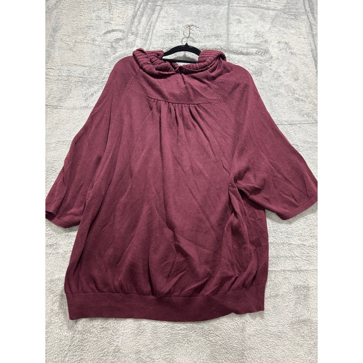 LOFT XL Burgundy Cowl Neck Poncho Sweater Womens Boho Cozy Short Sleeve
