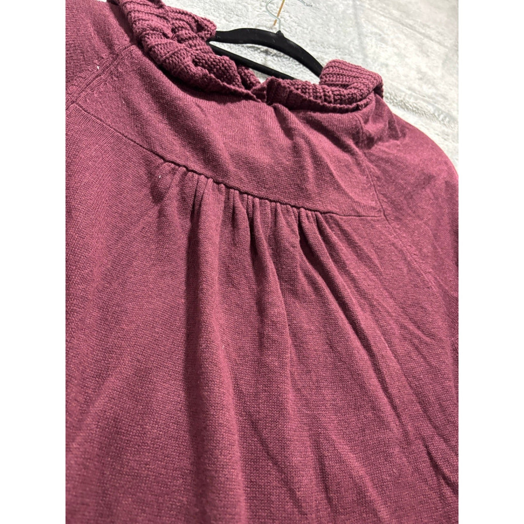 LOFT XL Burgundy Cowl Neck Poncho Sweater Womens Boho Cozy Short Sleeve