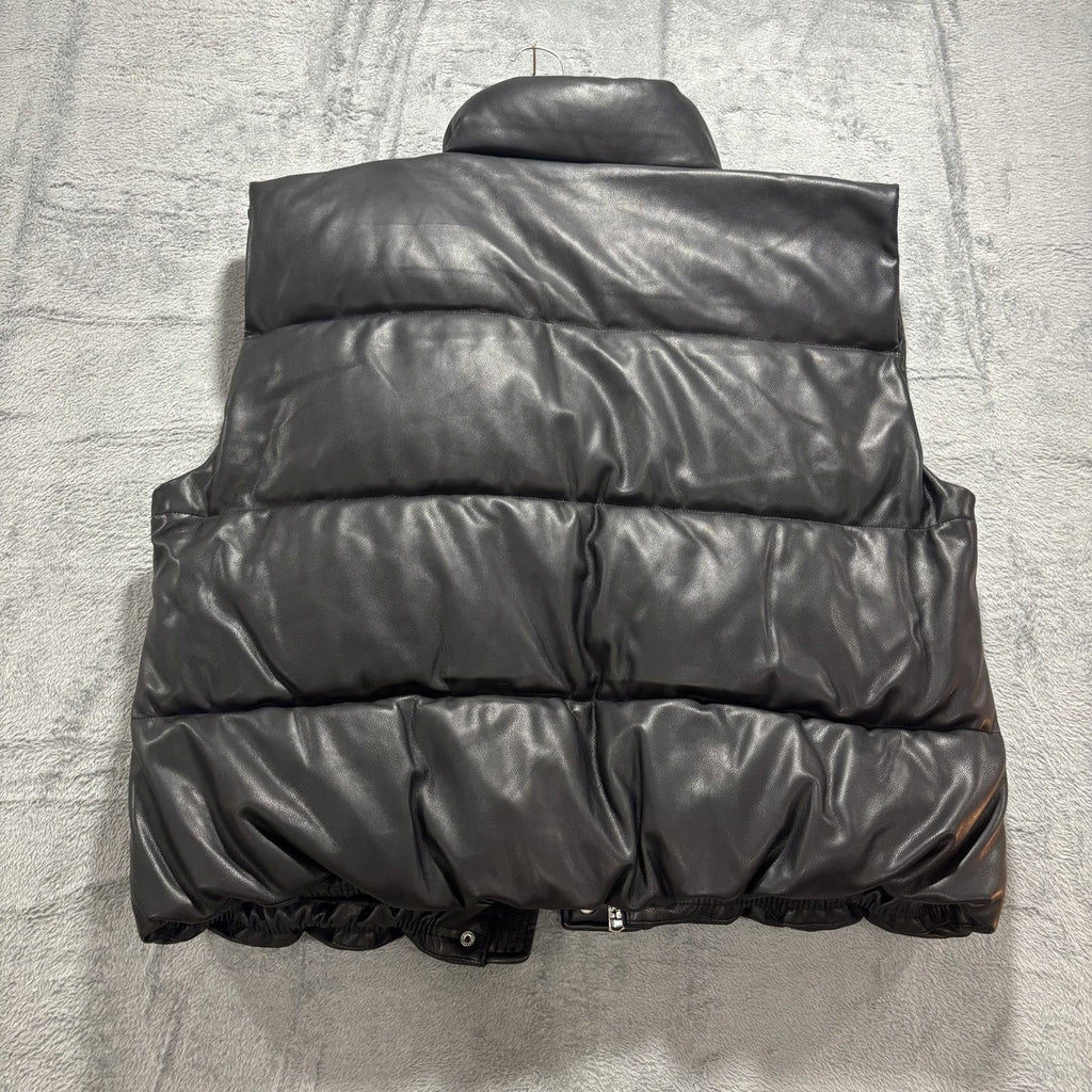 Abercrombie & Fitch XL Black Womens Vegan Leather Puffer Vest Moto Street Chic