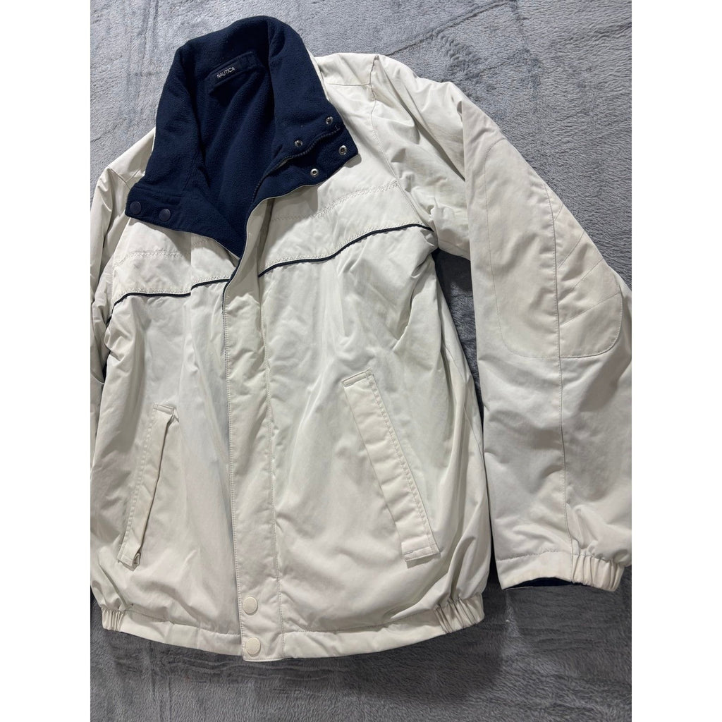 Nautica S Cream Navy Blue Full Zip Windbreaker Jacket Womens Casual Vintage