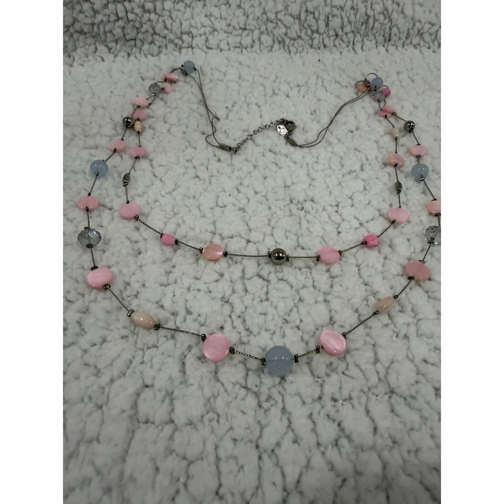 Coldwater Creek Womens OS Pink Layered Shell Bead Necklace Boho Vintage Style