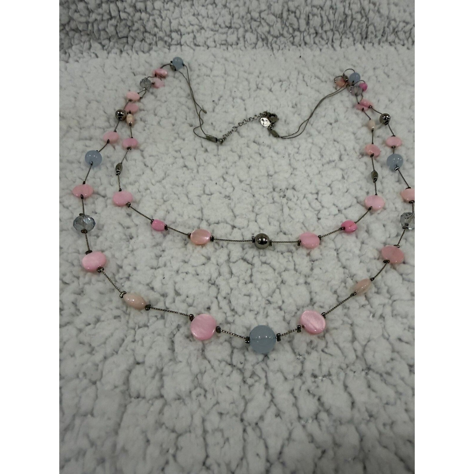Coldwater Creek Womens OS Pink Layered Shell Bead Necklace Boho Vintage Style