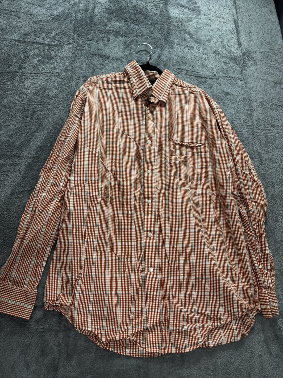 Bobby Jones Mens XL Orange White Gingham Long Sleeve Button Up Shirt Preppy
