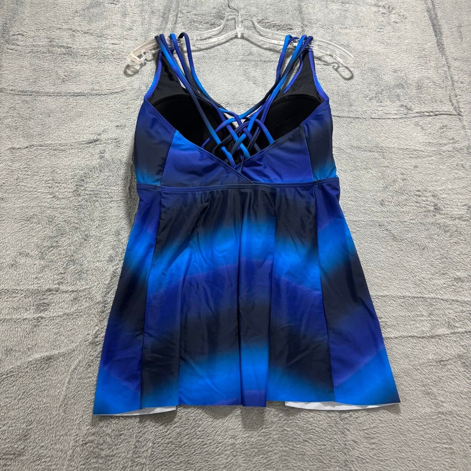 Firpearl Womens 16 Blue Ombre Tankini Swim Top Cross Back Strappy Casual Beach