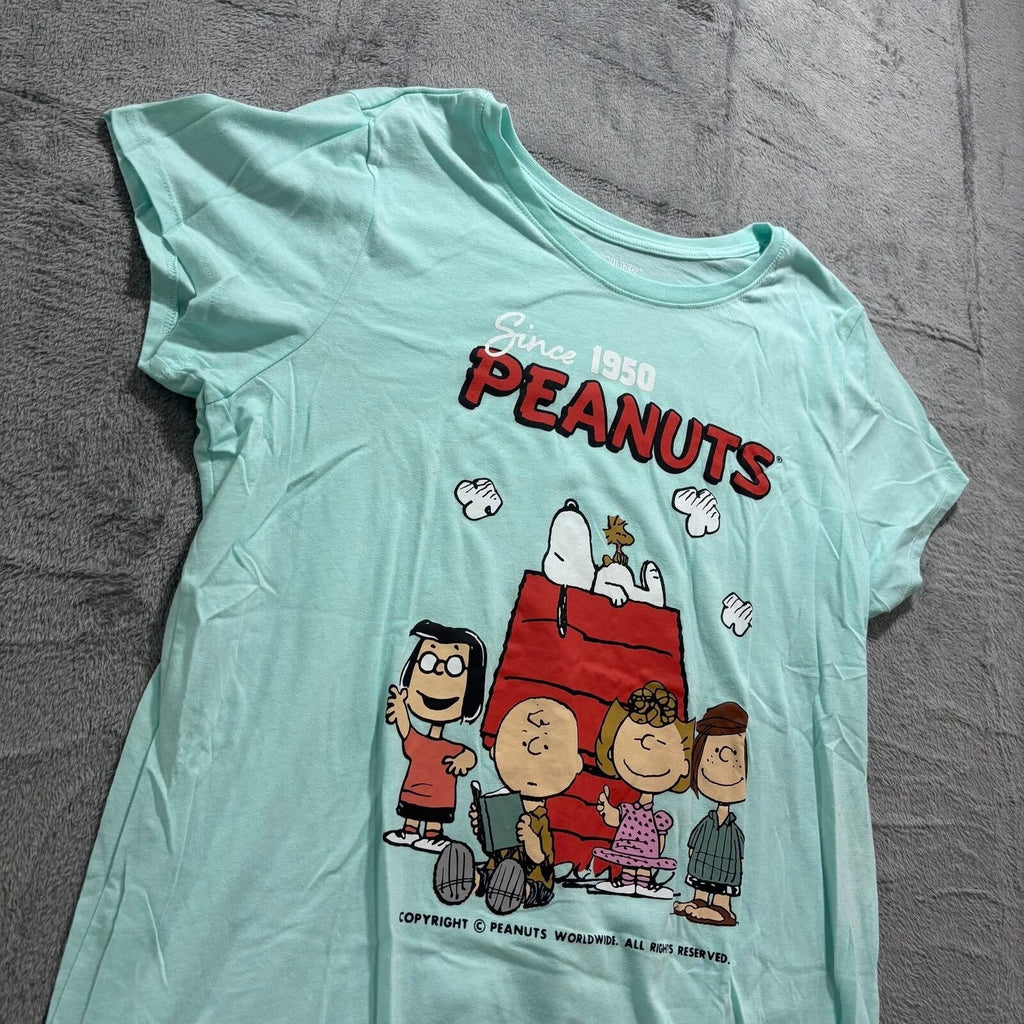 Peanuts Hybrid Womens XL Mint Green Snoopy Graphic T-Shirt Casual Vintage Style