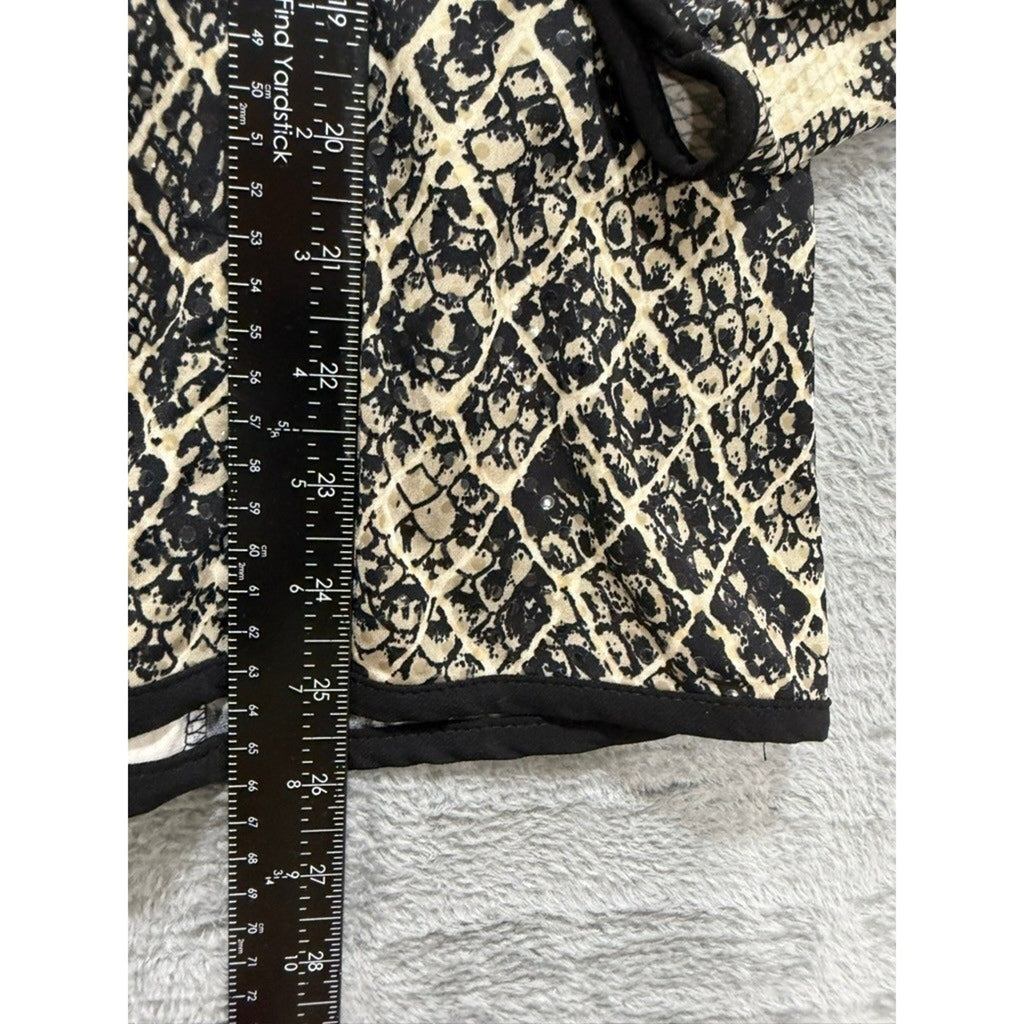 MSK Womens Snakeskin Print Sequin Zip Front Jacket Tan Black Animal Print XL