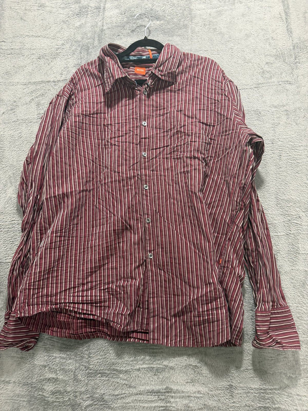 Boss Hugo Boss Mens XXXL Burgundy Striped Long Sleeve Button Up Dress Shirt
