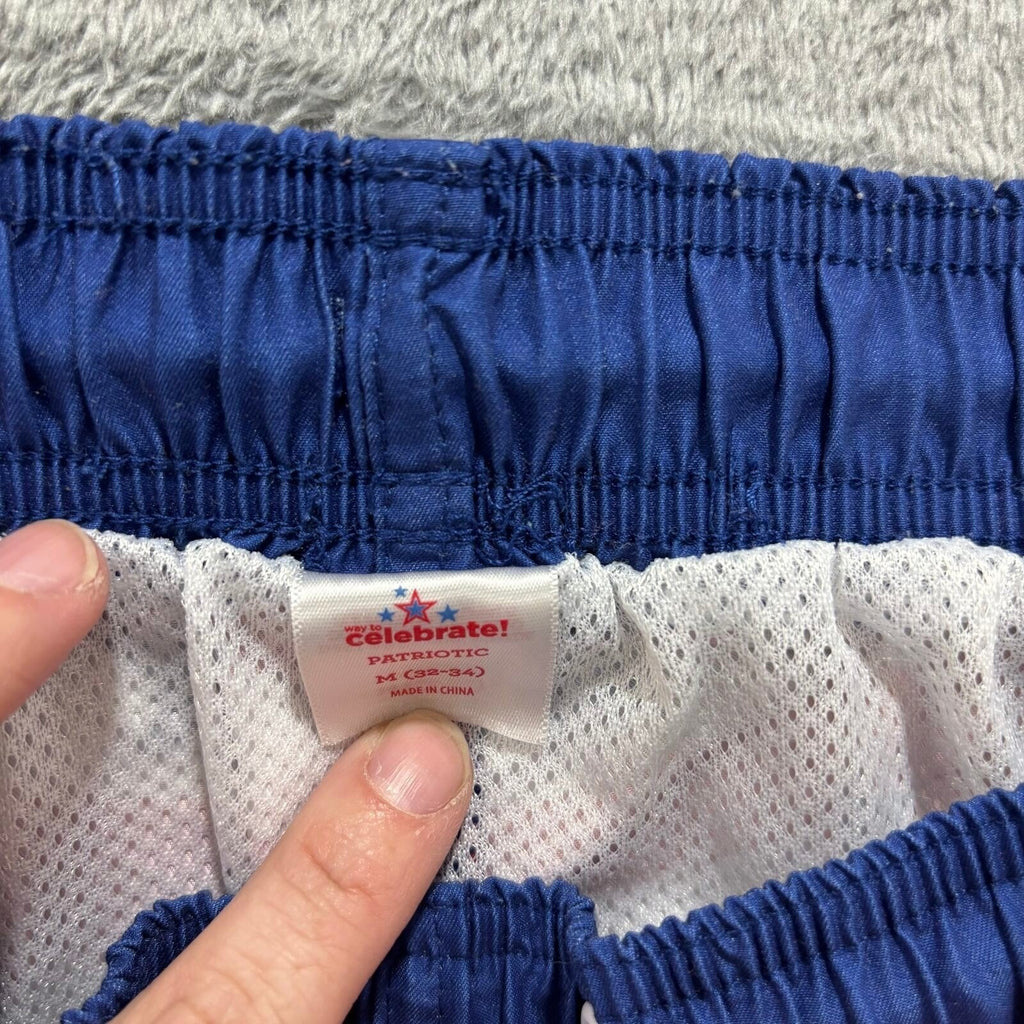 Way to Celebrate! M Red White Blue Stars Stripes Swim Trunks Patriotic Casual