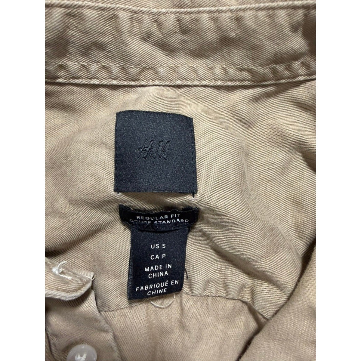 HM Mens Regular Fit Long Sleeve Button Up Utility Shirt Tan Khaki Small