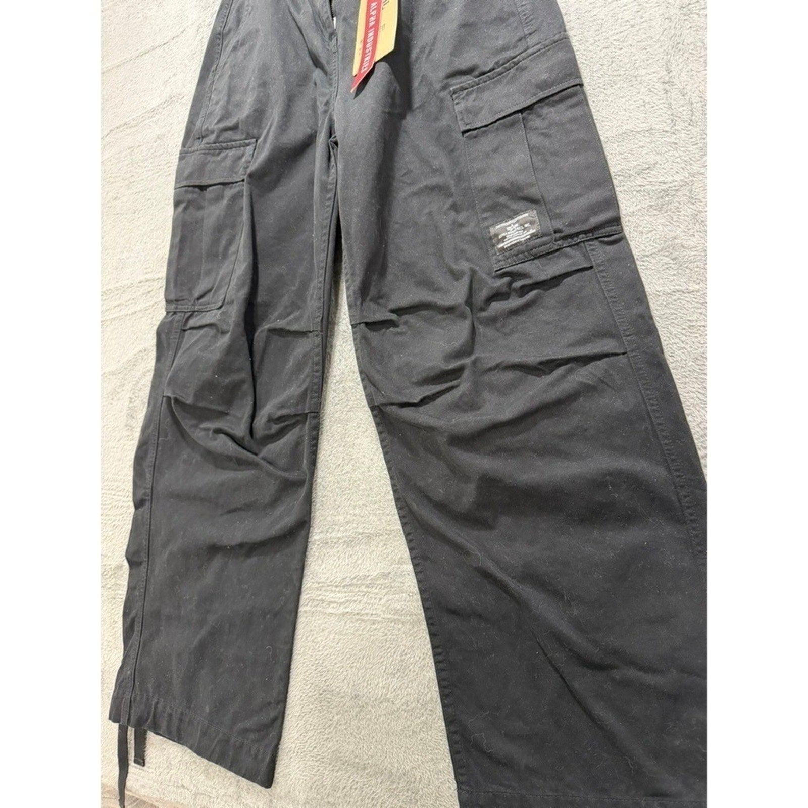 NWT Alpha Industries Cargo Pants Mens 27x28 Black Wide Leg Tactical Streetwear