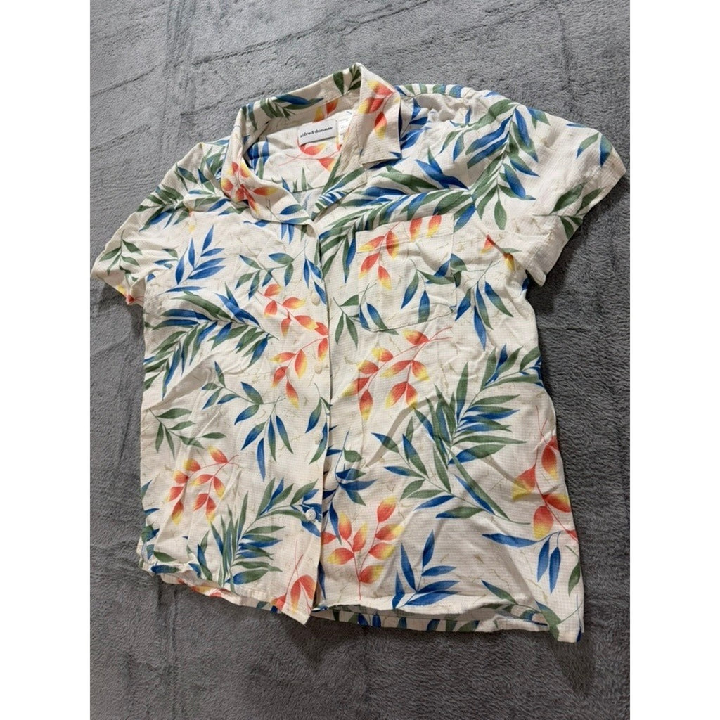 Alfred Dunner Button Up Shirt Womens 16 Tropical Floral Rayon Camp Casual