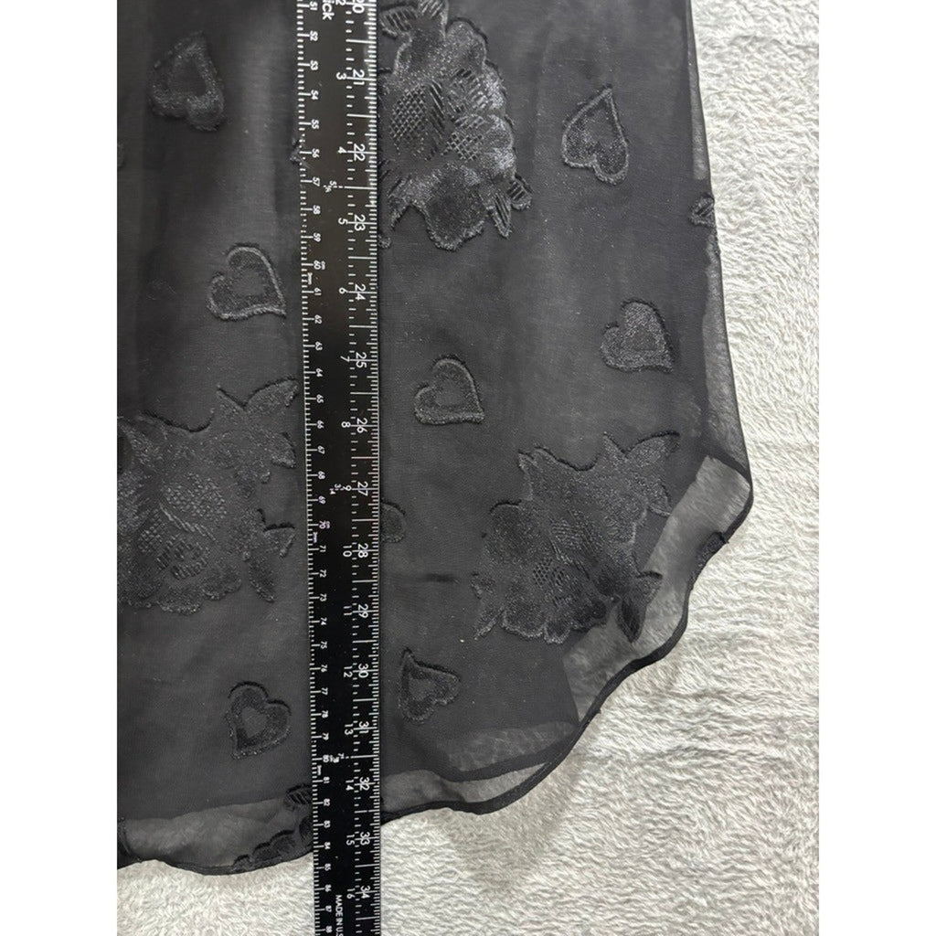L.A. Intimates Blouse Womens Medium Black Sheer Floral Heart Button Up