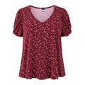 Old Navy Luxe Womens Large Burgundy Floral V-Neck Puff Short Sleeve Top Shirt