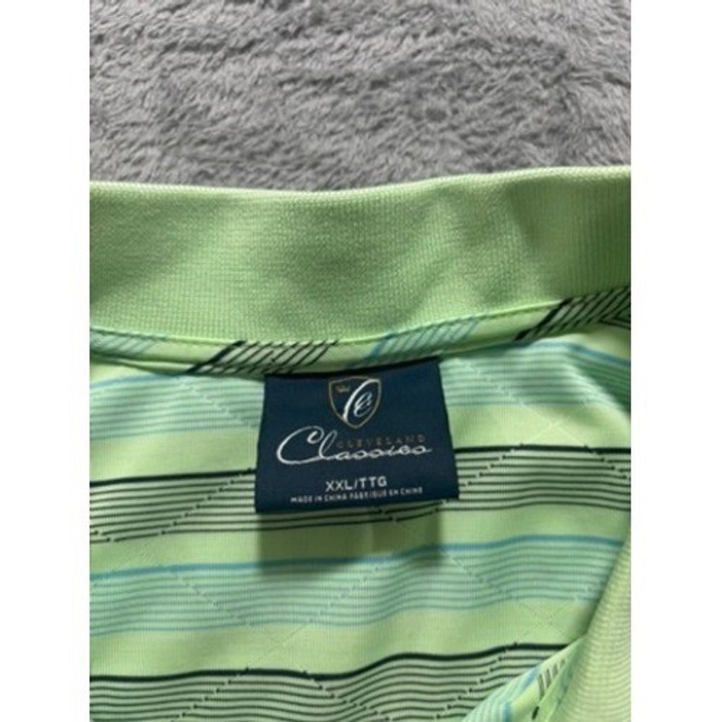 Cleveland Classics Golf Polo Shirt Mens XXLT Green Striped Performance Stretch