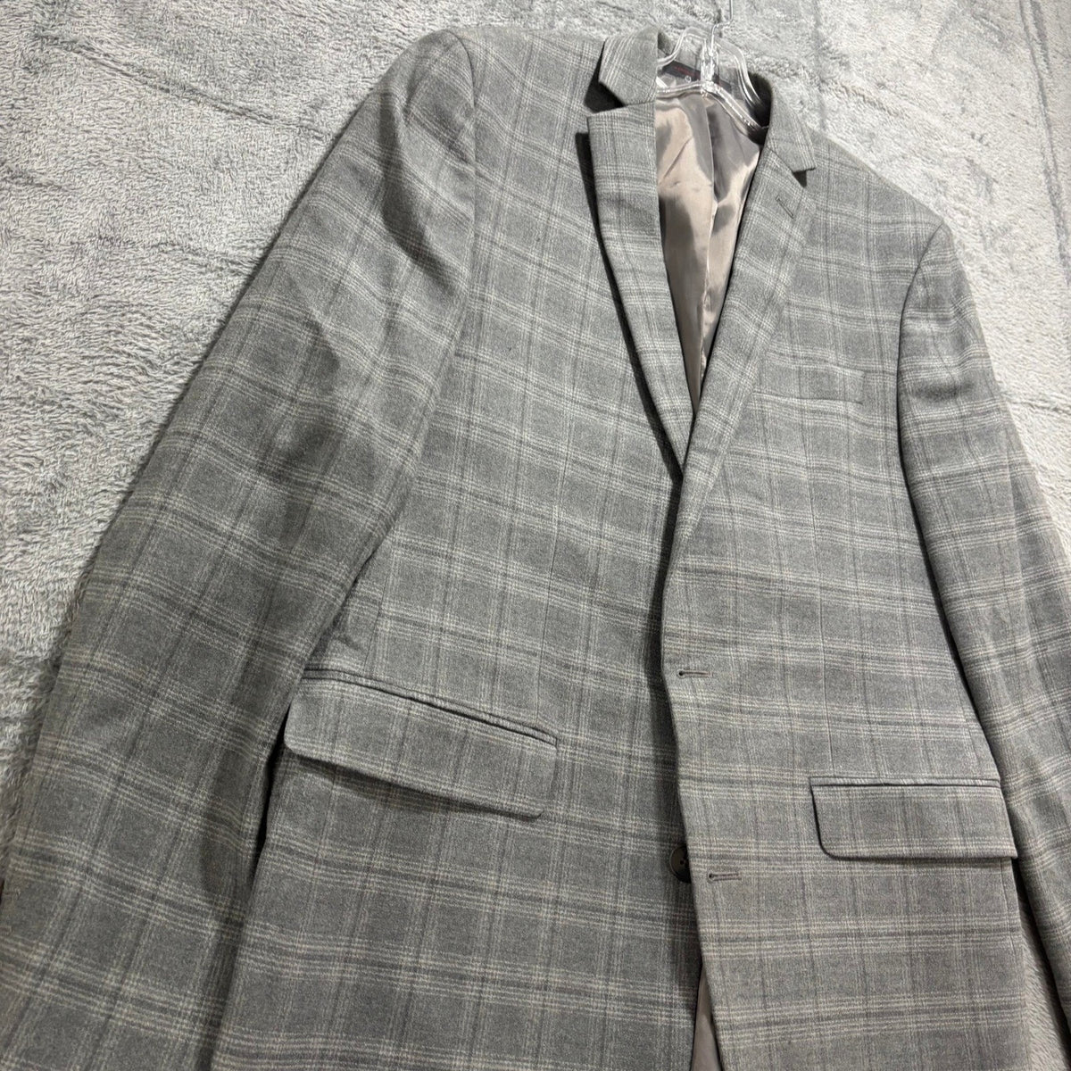 Mens 42R Gray Plaid Slim Fit Blazer Sport Coat Two Button Wool Blend Preppy