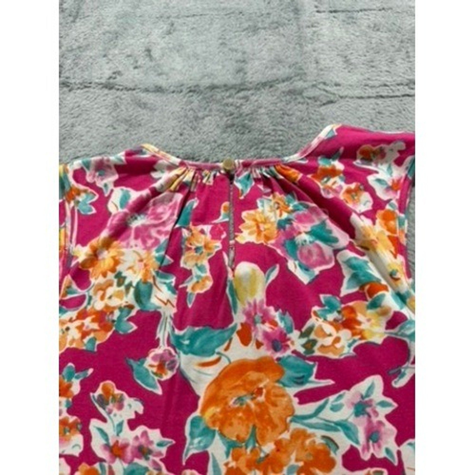Chaps Womens Pink Floral Sleeveless Pleated Neck Shell Blouse Top Large L