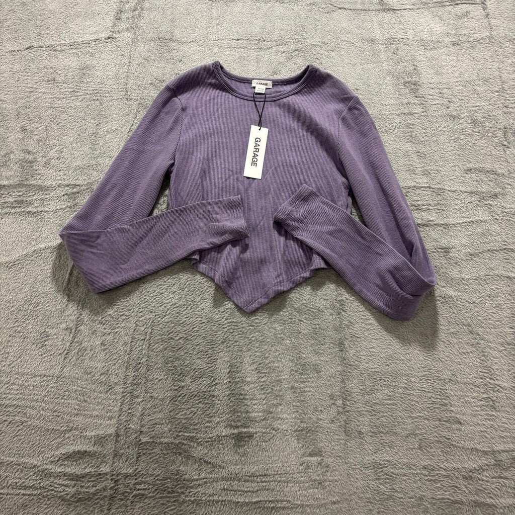 Garage Womens XS Purple Ribbed Bandana Hem Long Sleeve Top Y2K Festival Boho