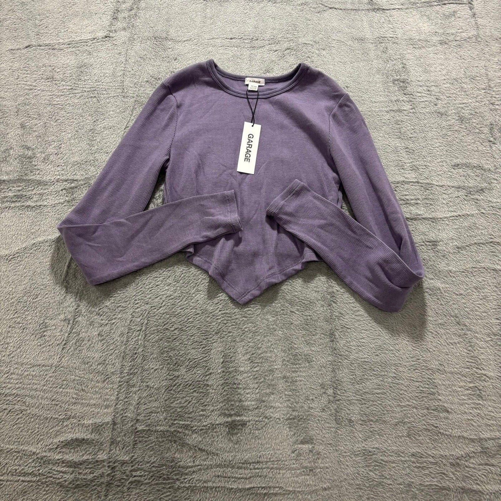 Garage Womens XS Purple Ribbed Bandana Hem Long Sleeve Top Y2K Festival Boho