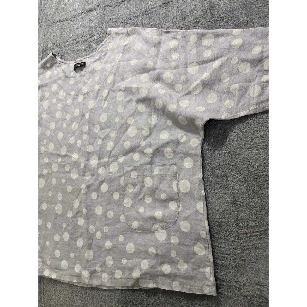 Made Italy Blouse Womens L Polka Dot Linen Oversized Boxy Pocket Minimal