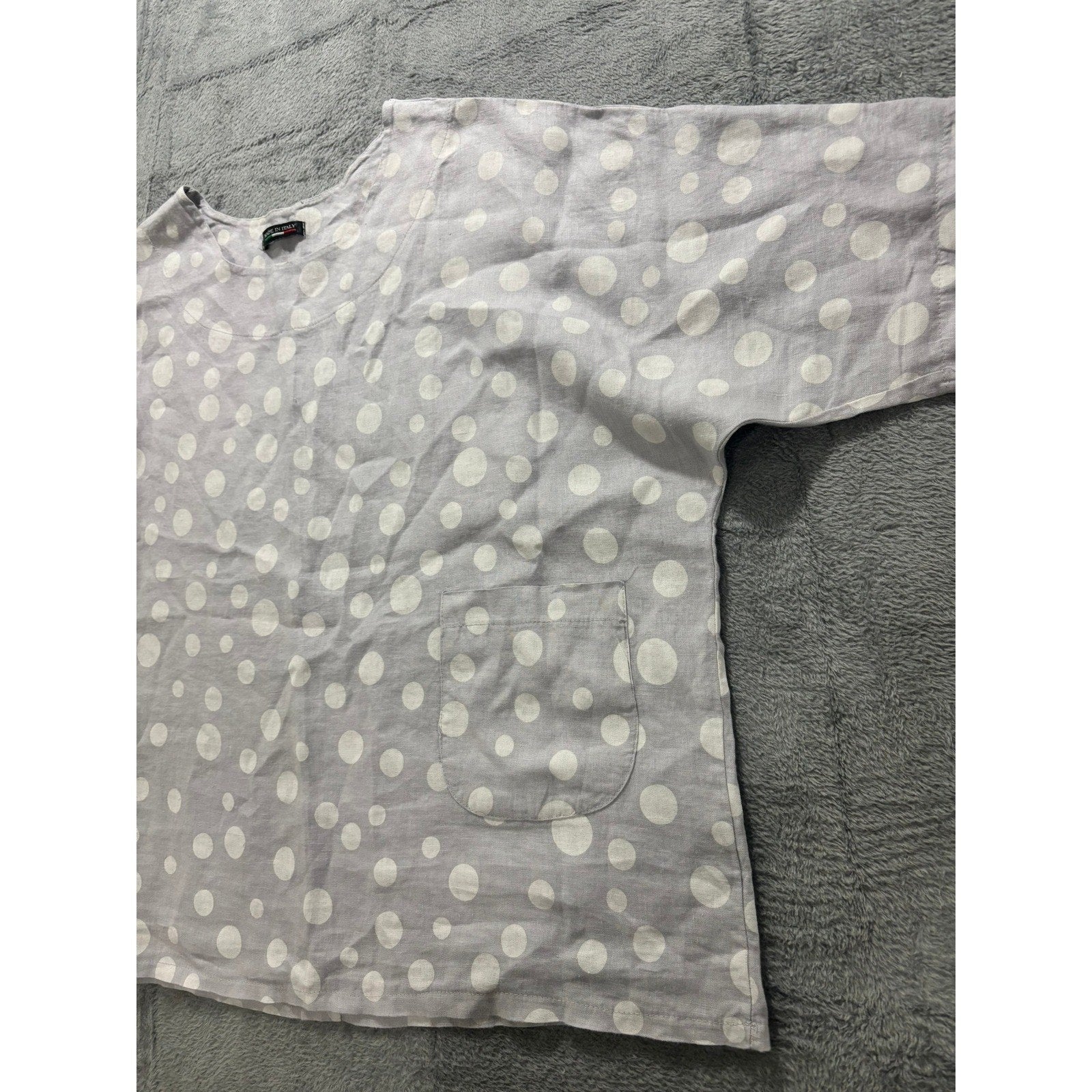 Made Italy Blouse Womens L Polka Dot Linen Oversized Boxy Pocket Minimal