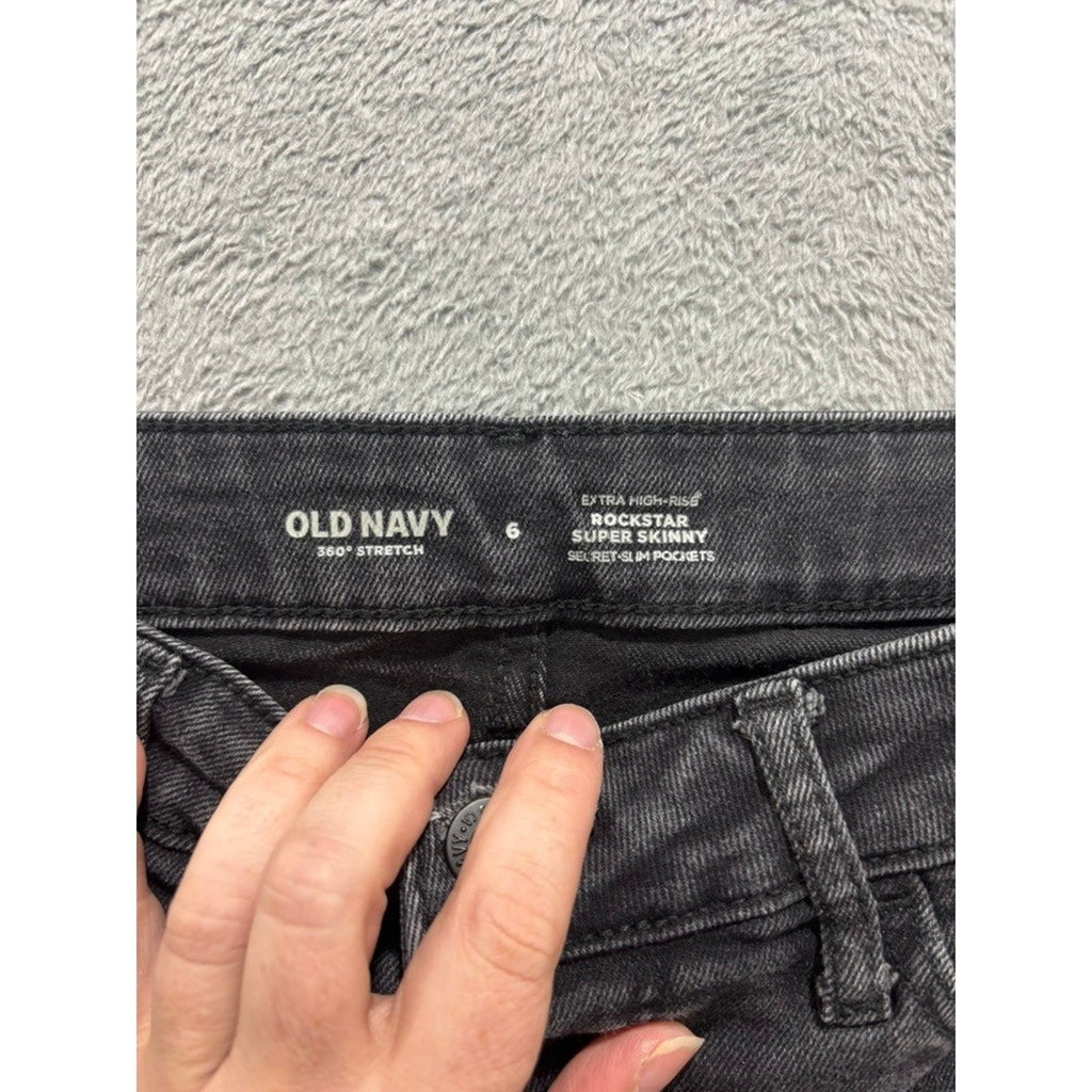 Old Navy 6 Womens Black Rockstar Super Skinny Jeans Extra High Rise Boho Casual